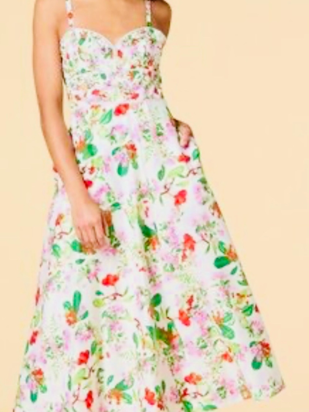 Floral Sweetheart Midi Dress in Multi-Color